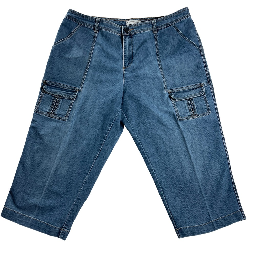 Coldwater Creek Blue Denim Cargo Capri Pants Size 16 Utility Casual